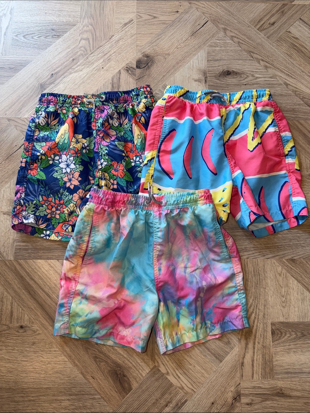 Kids 3-Pack Boardie Colorful Swim Trunks - Floral, Abstract & Tie-Dye